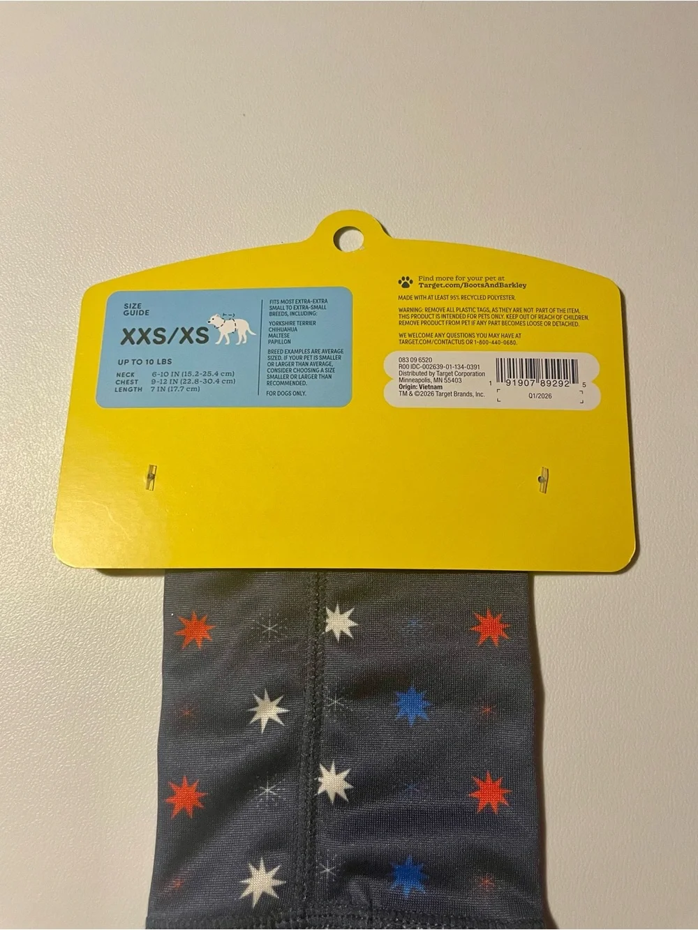 NWT Boots & Barkley Star Print Pet Snood Size XXS/XS